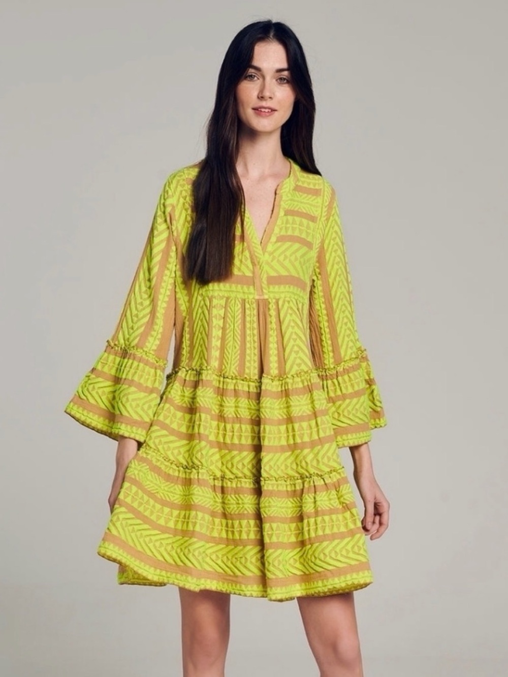 Devotion Twins x Anthropologie Ella Dress Yellow Neon Embroidered Mini XS